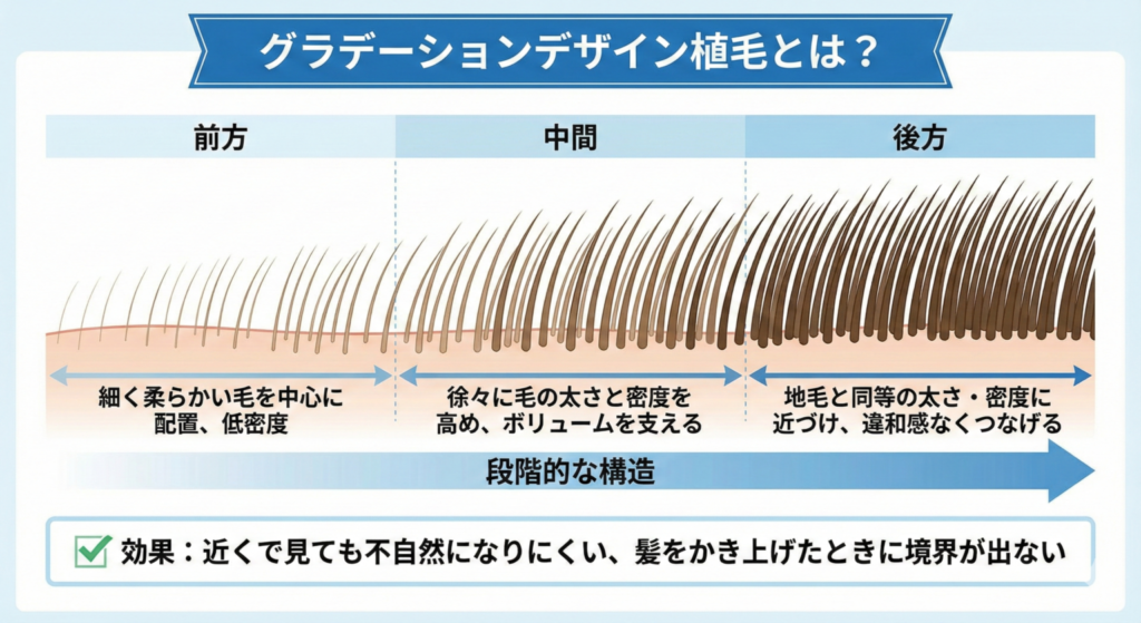 東京の自毛植毛の自然な生え際を作るグラデーションデザイン
