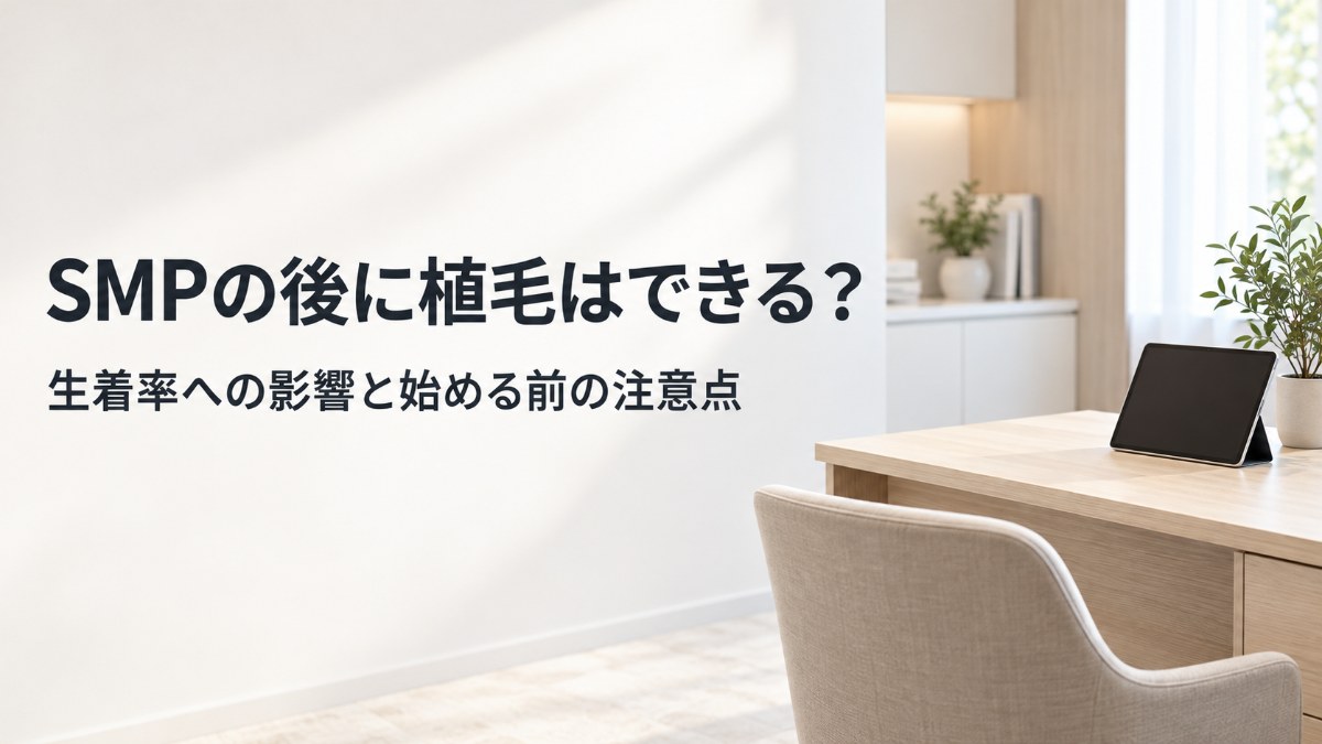 SMPの後の植毛について考える清潔なクリニックのイメージ画像（見出し：SMPの後に植毛はできる？）