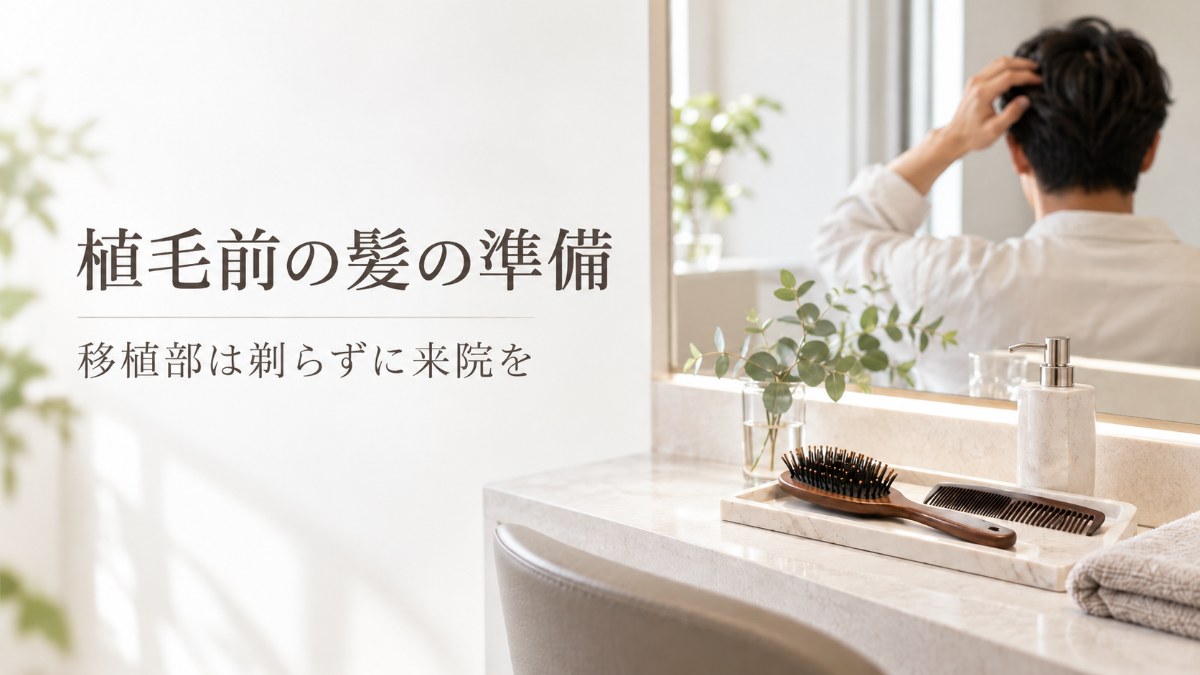 イメージ画像：植毛前の髪の準備（移植部は剃らずに来院を）