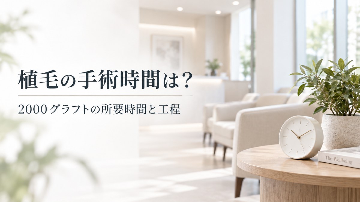 イメージ画像：植毛の手術時間は？（2000グラフトの所要時間と工程）